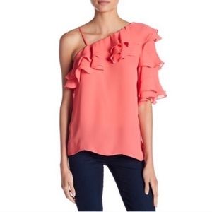 Parker Clayton One-Shoulder Blouse apricot small